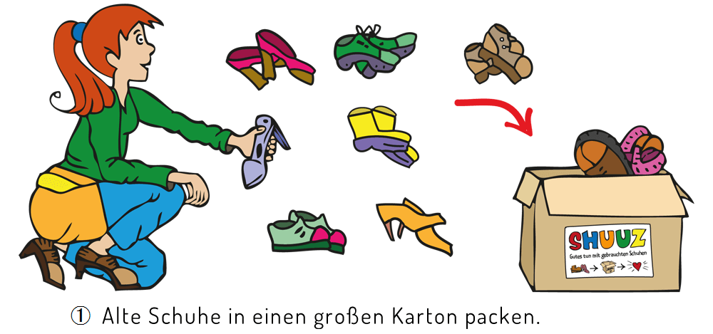 1. Alte Schuhe in einen grßen Karton packen.